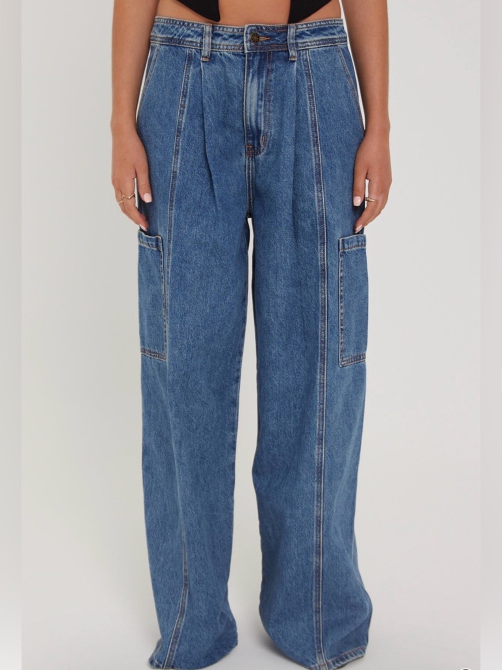 Lioness Veneda Baggy Cargo Blue Denim Jeans